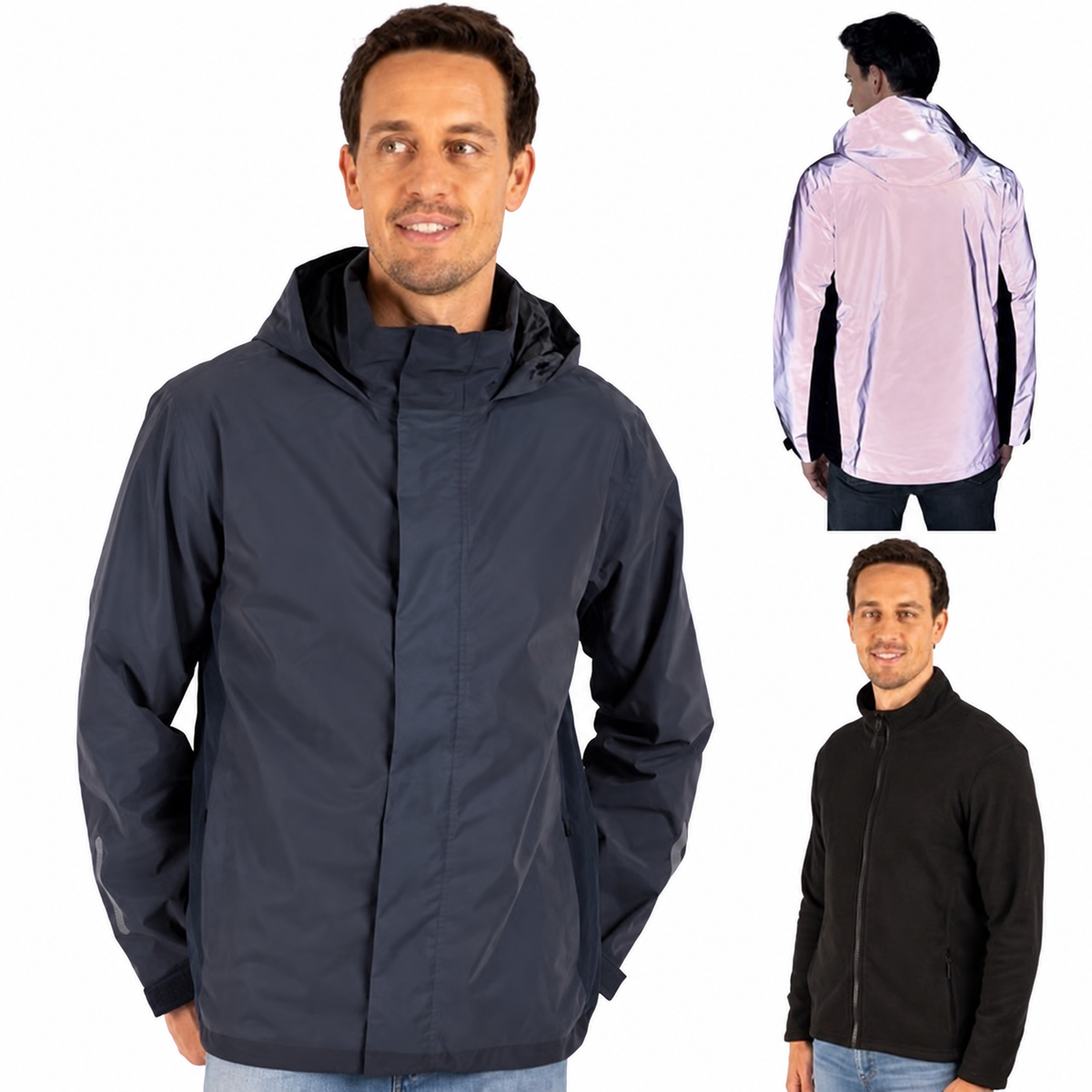 Veste 3-en-1 réfléchissante homme, extérieur, vue dos et polaire
