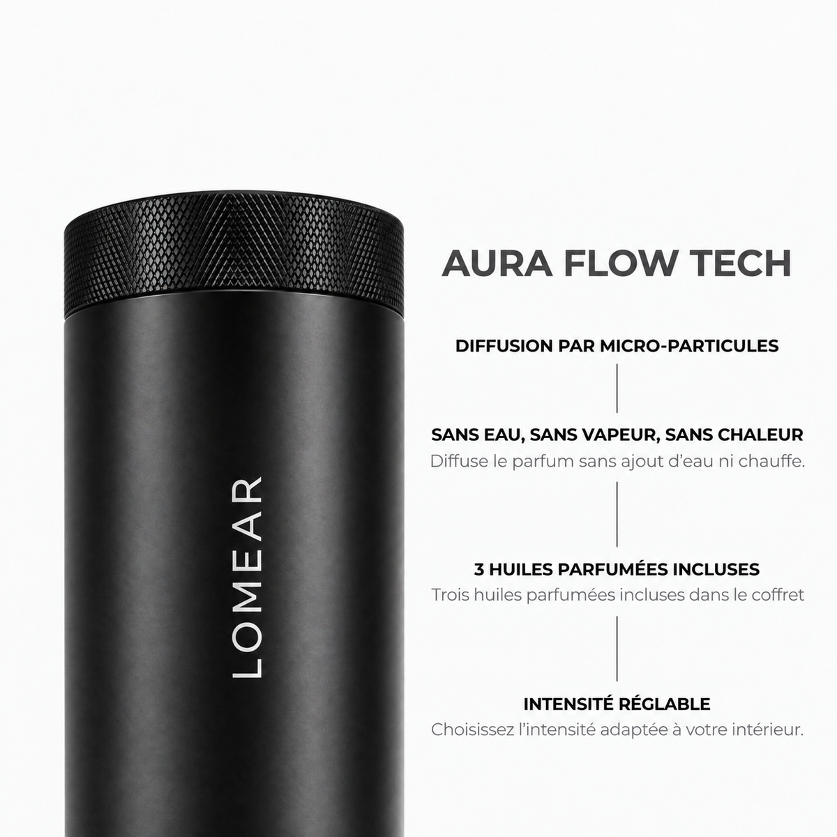 Diffuseur noir AURA ONE et fonctionnement sans eau ni chaleur