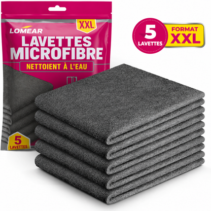 Lot de cinq lavettes microfibre grises grand format