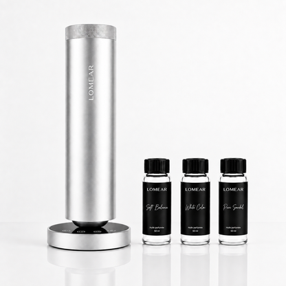 Diffuseur argent AURA ONE avec les trois huiles du coffret