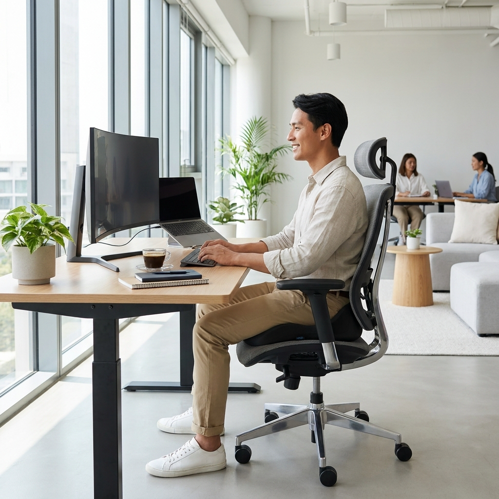 Posture parfaite au bureau — coussin mémoire de forme