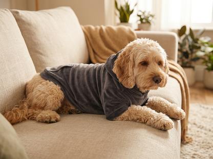 Chien détendu sur canapé — sweat anti-stress tailles XS-XL