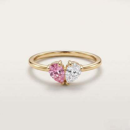 Bague Veria or, pierre rose et pierre blanche formant un cœur
