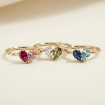 Trois bagues Veria posées, trois duos de pierres
