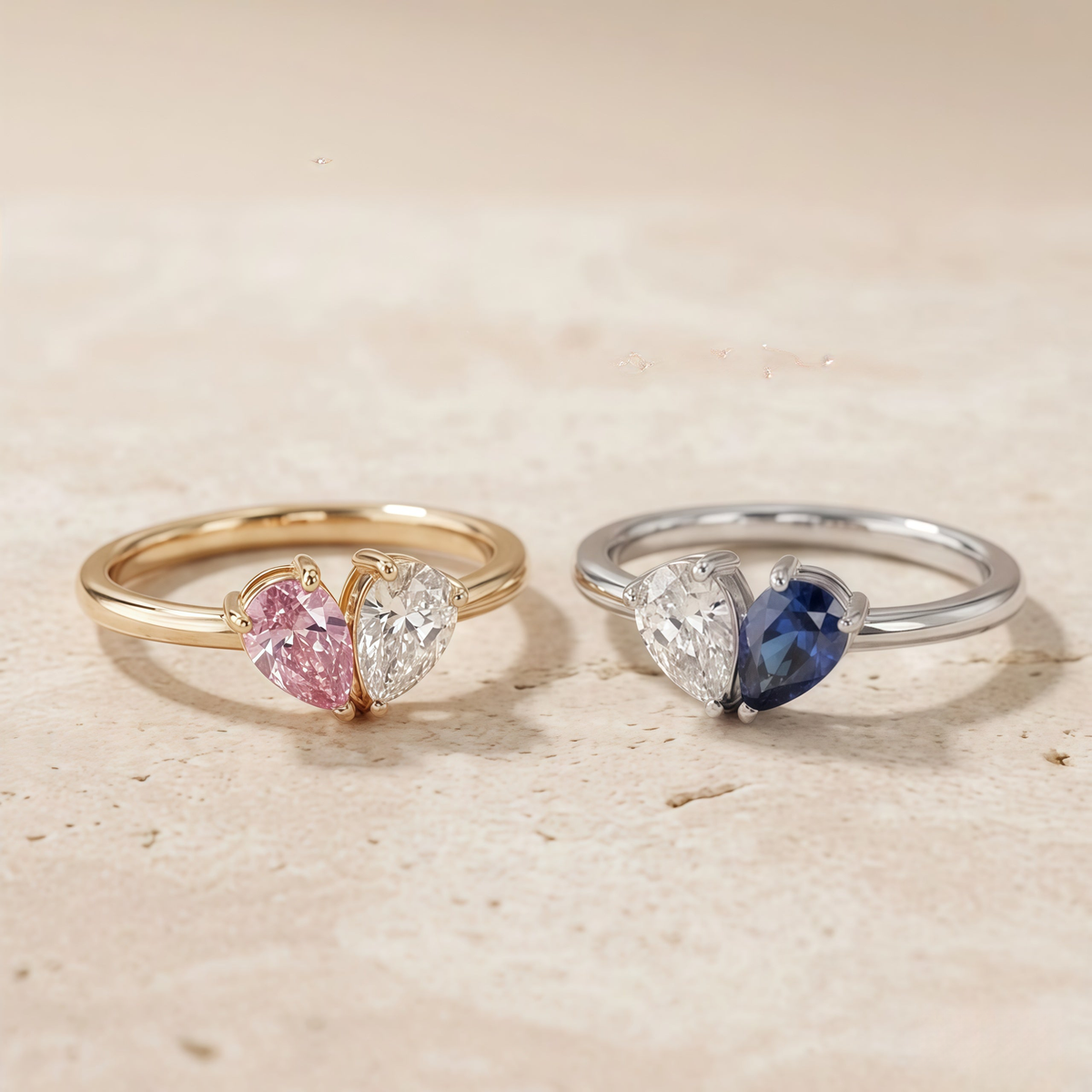 Bague Veria en or et en argent côte à côte
