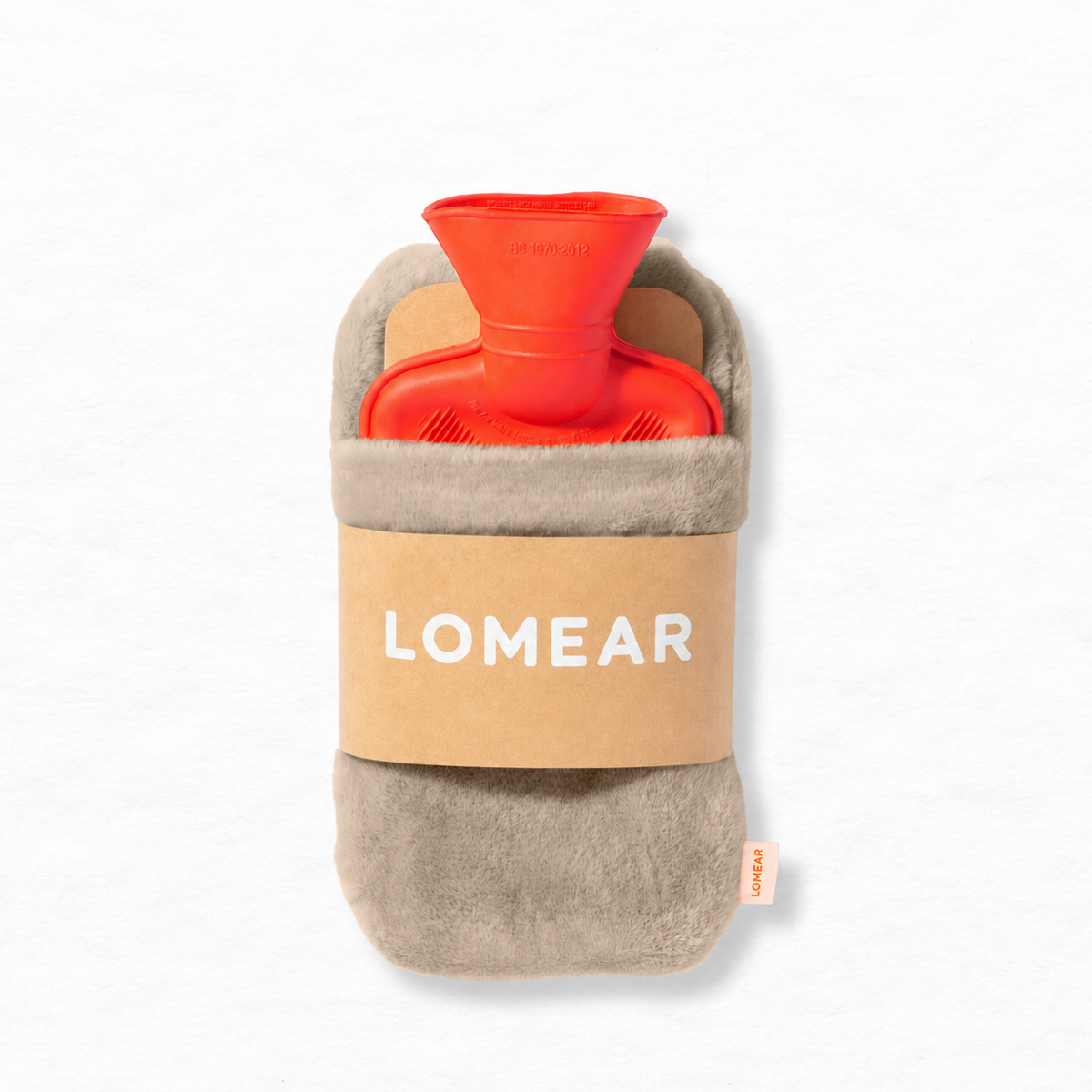 Housse portable grise avec mini bouillotte rouge