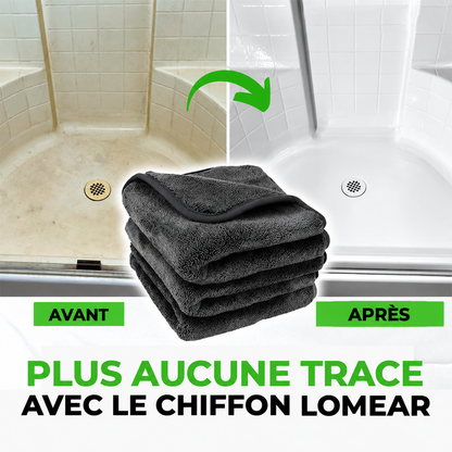 Chiffon microfibre LOMEAR — démonstration sur paroi de douche