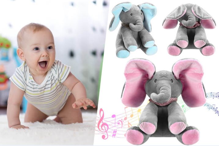 Éléphant Trumpy gris avec oreilles roses et bleues