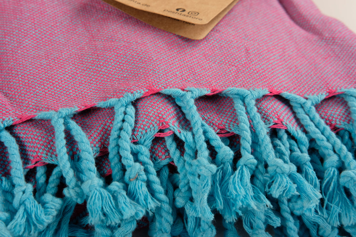 Franges et tissage Pastèque et Bleu ciel