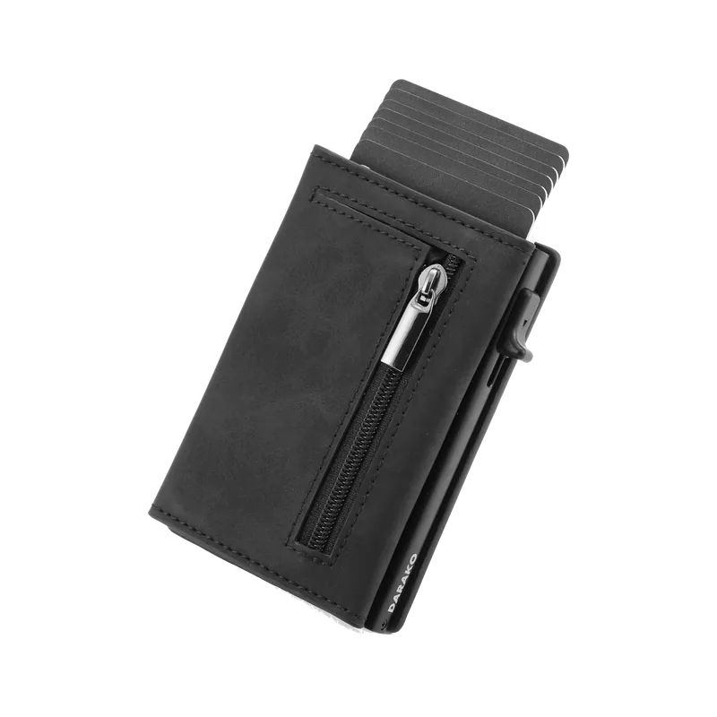 Portefeuille Prime noir avec cartes sorties du mécanisme coulissant