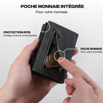 Poche monnaie zippée du portefeuille Prime gris anthracite