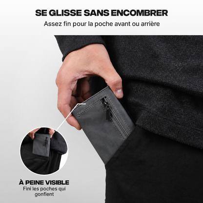 Portefeuille Prime gris anthracite glissé dans une poche de pantalon
