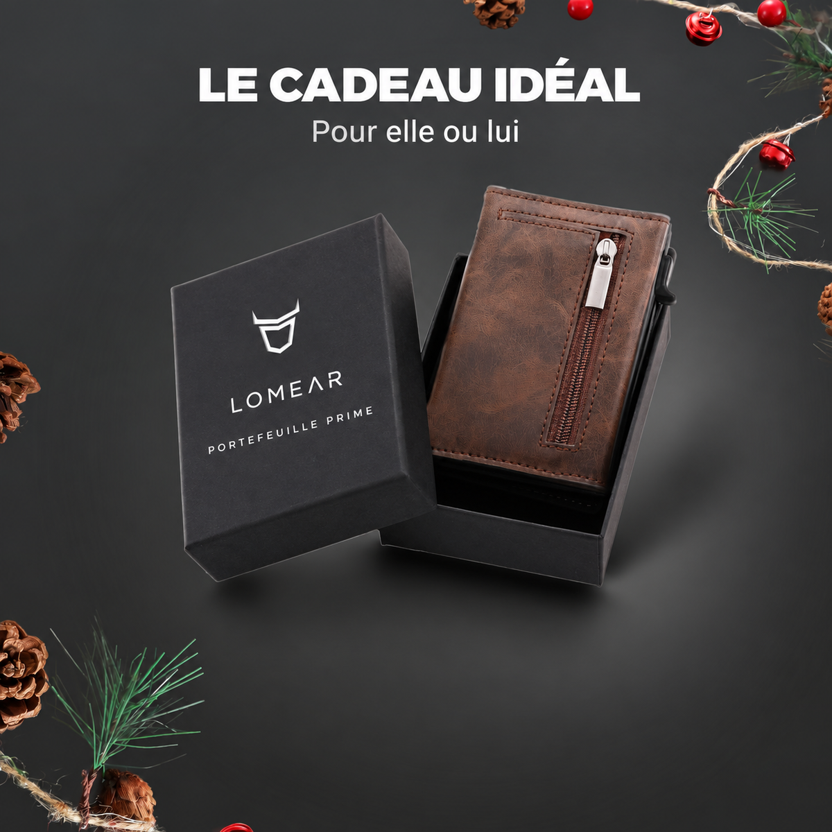 Portefeuille Prime marron café dans son coffret cadeau