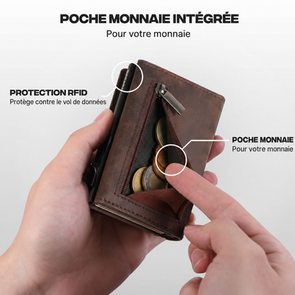 Poche monnaie zippée du portefeuille Prime marron café