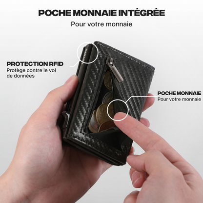 Poche monnaie zippée du portefeuille Prime carbone
