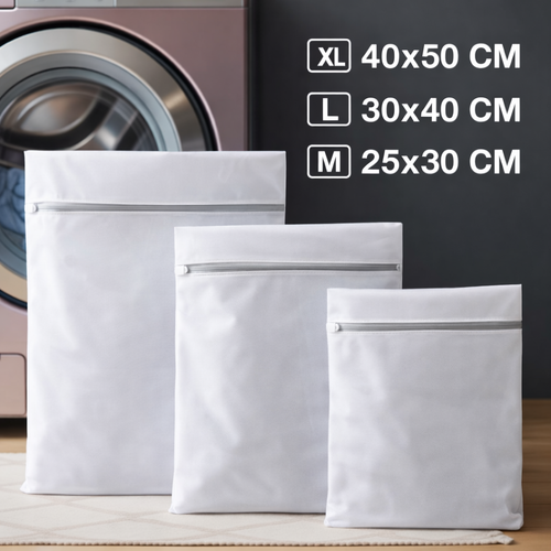 Trois sacs de lavage : 25 × 30, 30 × 40 et 40 × 50 cm