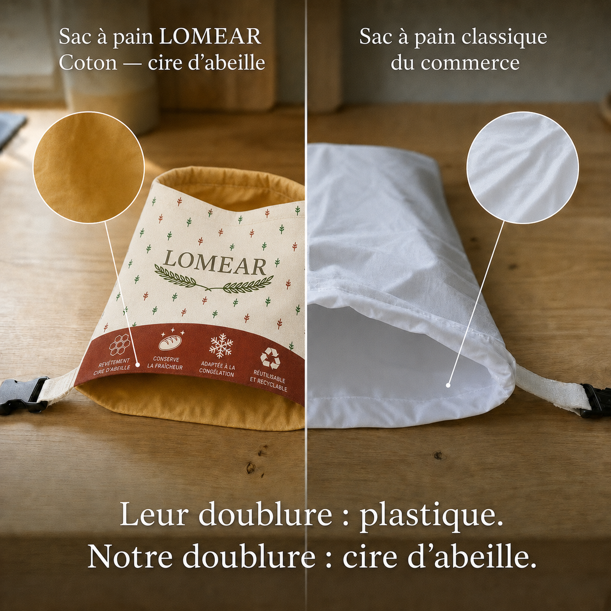 Comparaison entre la doublure en cire d’abeille LOMEAR et une doublure plastique