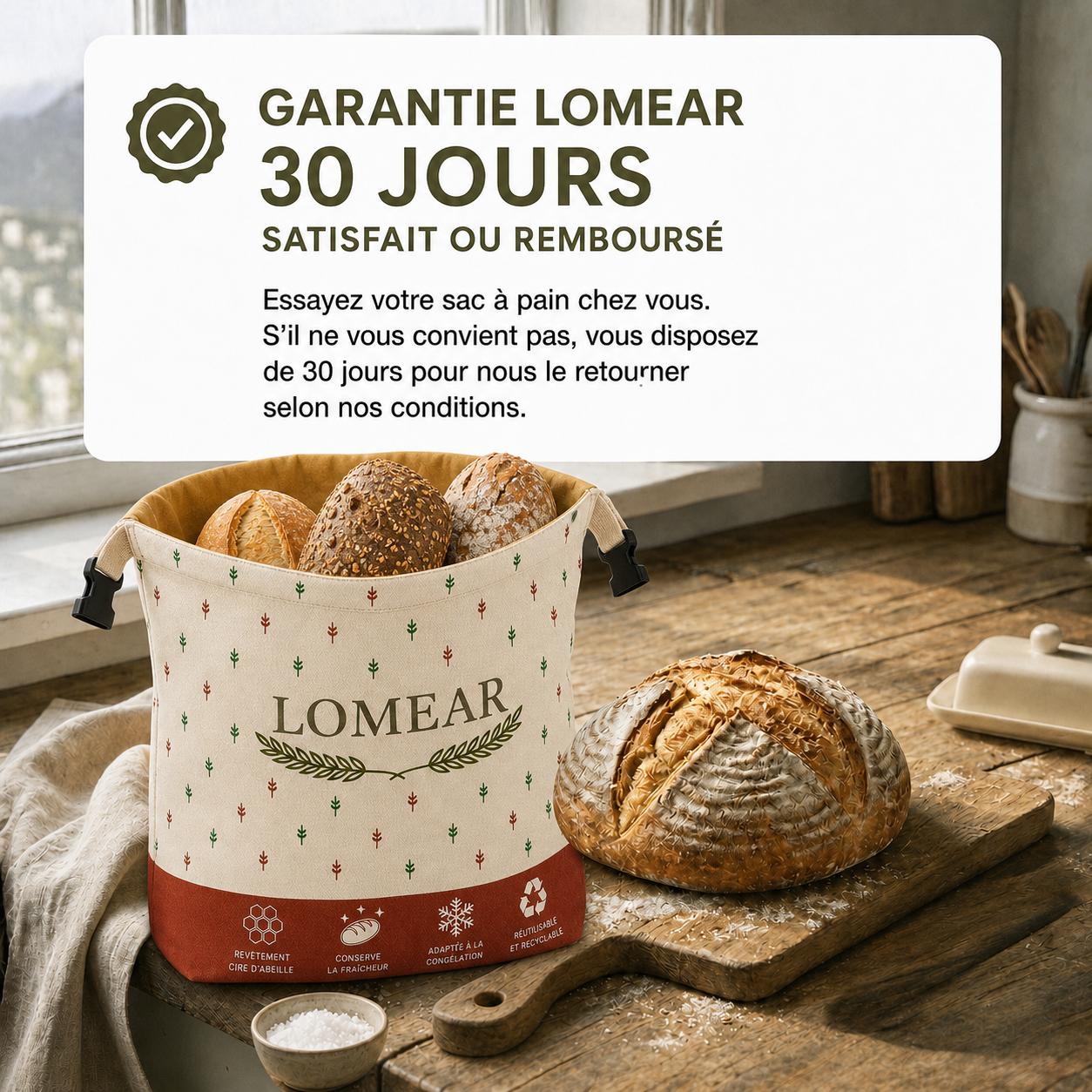 Sac à pain LOMEAR avec garantie satisfait ou remboursé de 30 jours